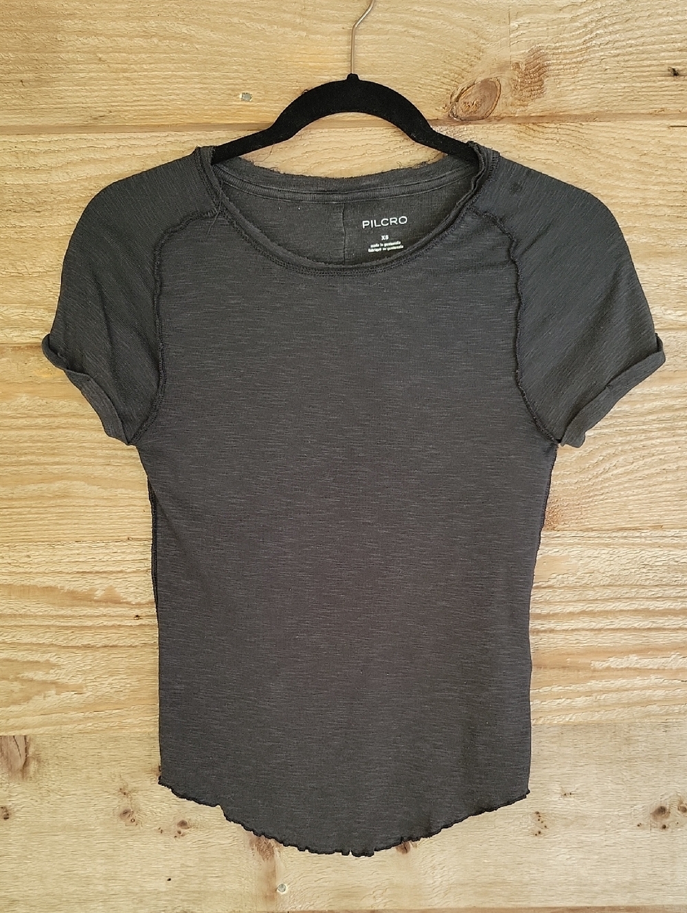 Pilcro Black Lettuce Hem Short Sleeve Tee XS